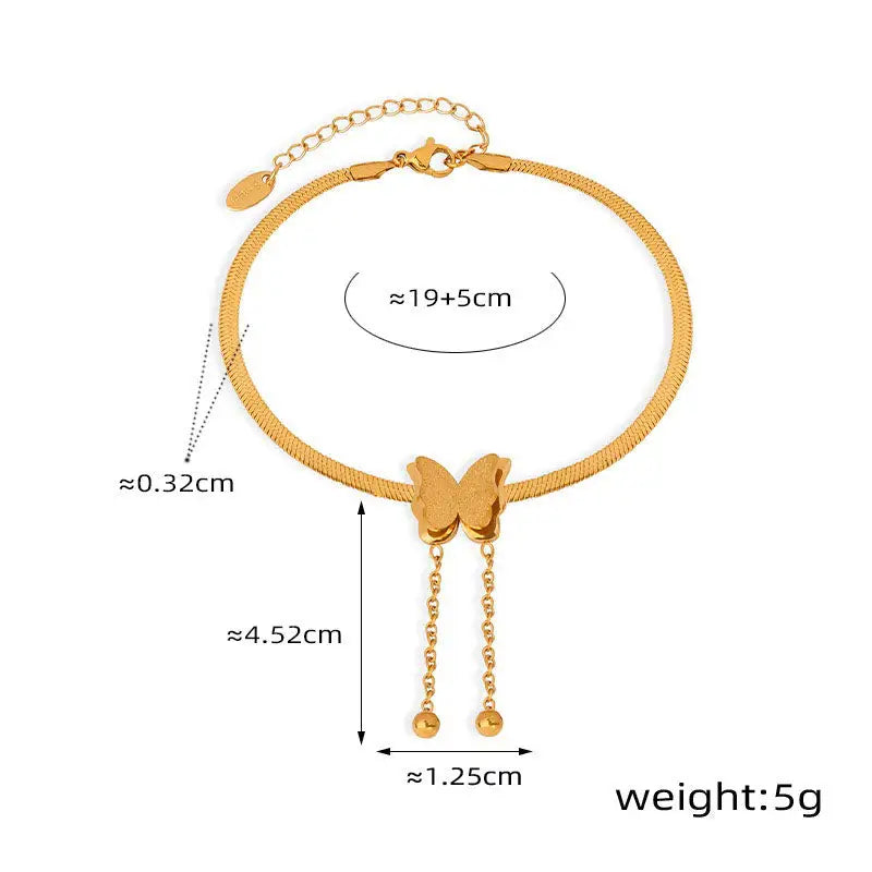 18k Gold Butterfly Bracelet Theora and co All Gold-toned Butterfly Anklet Snake Chain Female Adults