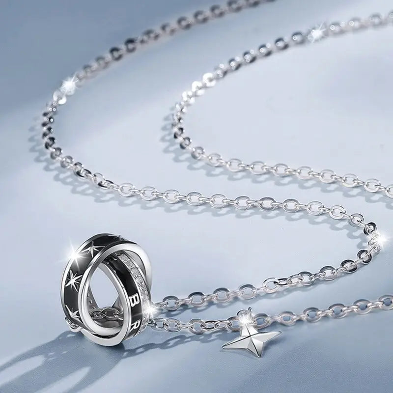 18k Gold Cross Ring Pendant Necklace - Luxury High-end All Silver Necklace Black Ring Pendant Male Adults