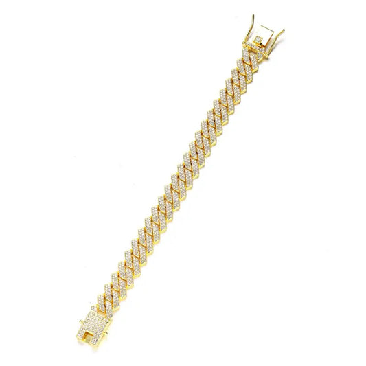 18k Gold Cuban Chain Diamond Necklace Earring Set | Luxury Jewellery All Gold-colored Chain Bracelet Zigzag Pattern