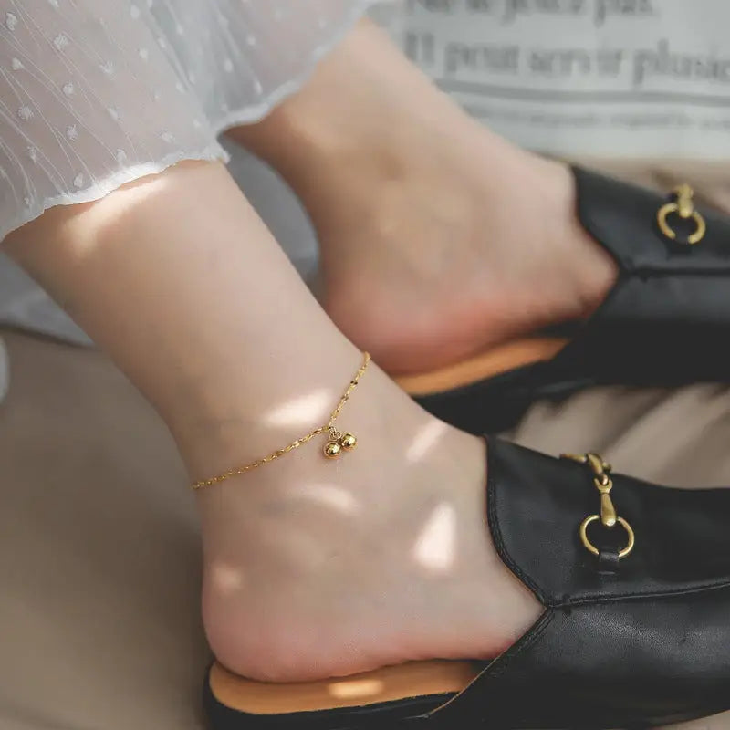 18k Gold Ball Starry Design Anklet - Retro Mori Style All Delicate Gold Chain Anklet Adorned Female Teens