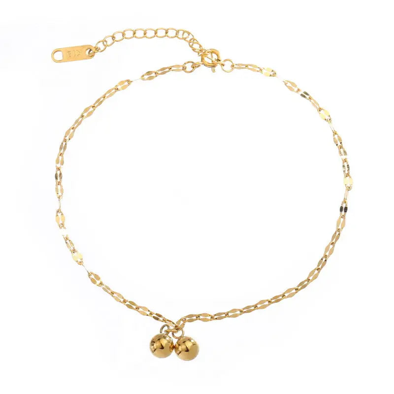 18k Gold Ball Starry Design Anklet - Retro Mori Style All Gold-toned Anklet Delicate Chain Two Female Teens
