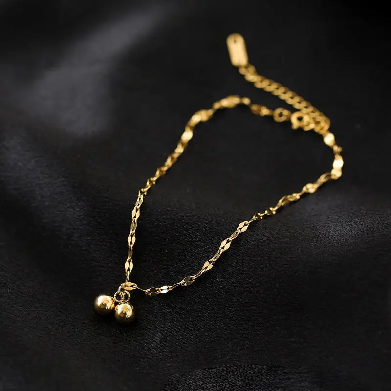 18k Gold Ball Starry Design Anklet - Retro Mori Style All Delicate Gold-toned Anklet Twisted Chain Female Teens