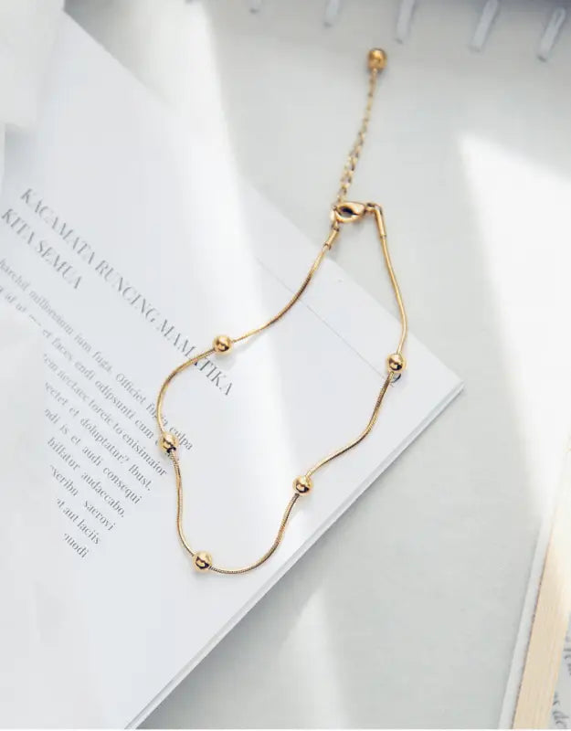 18k Gold Beaded Anklet - Exquisite Light Luxury Design All Gold-toned Snake Chain Anklet Spherical Female Teens