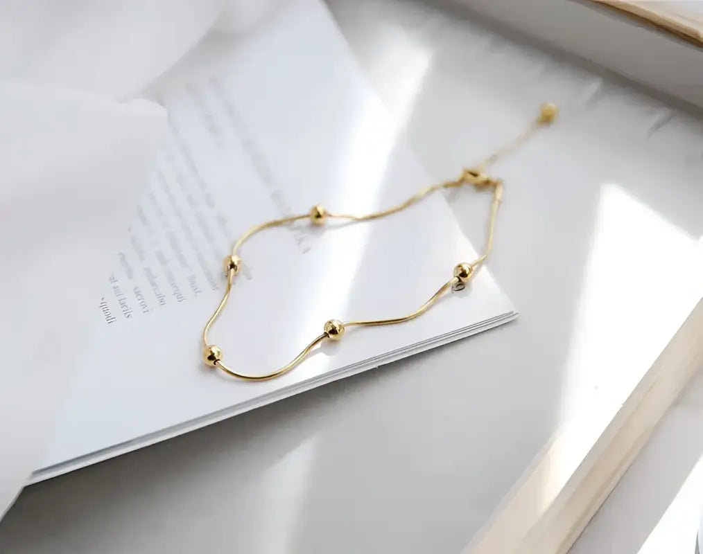 18k Gold Beaded Anklet - Exquisite Light Luxury Design All Delicate Gold-toned Beaded Bracelet Flexible Female Teens