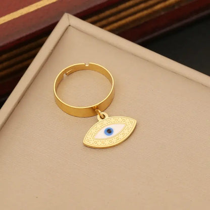 18k Gold Blue Evil Eye Jewellery Set | Bracelet Earrings & Ring Protection All Gold-toned Adjustable Ring Evil Eye