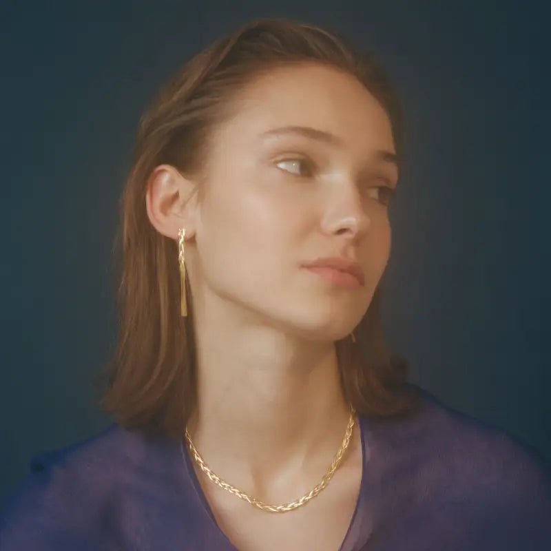 18k Gold Braid Earrings - Twisted Woven Design All Gold Chain Necklace Sleek Link Female Adults