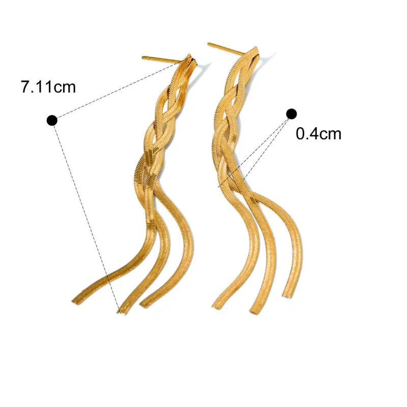 18k Gold Braid Earrings - Twisted Woven Design All Gold-colored Braided Chain Earrings Sleek Female Adults