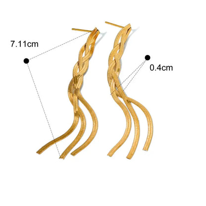 18k Gold Braid Earrings - Twisted Woven Design All Gold-colored Braided Chain Earrings Sleek Female Adults