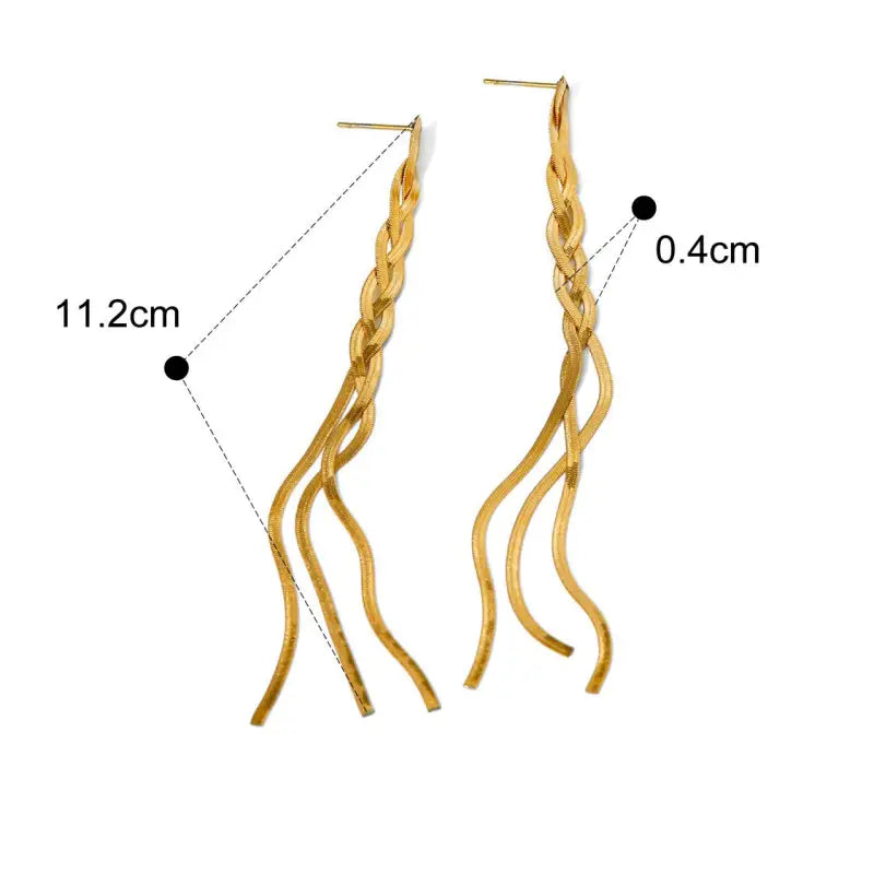 18k Gold Braid Earrings - Twisted Woven Design All Gold-toned Twisted Braided Drop Earrings Female Adults