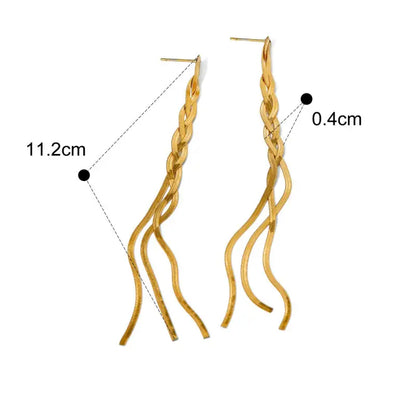 18k Gold Braid Earrings - Twisted Woven Design All Gold-toned Twisted Braided Drop Earrings Female Adults