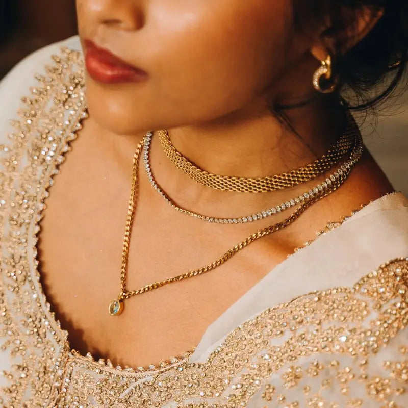 18k Gold Braided Necklace - Elegant Woven Chain All Gold-toned Layered Necklaces Mesh Chain Female Adults