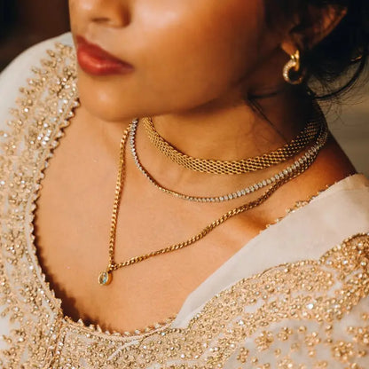18k Gold Braided Necklace - Elegant Woven Chain All Gold-toned Layered Necklaces Mesh Chain Female Adults