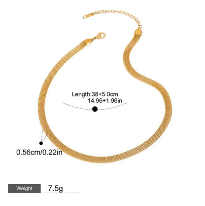 18k Gold Braided Necklace - Elegant Woven Chain All Gold-toned Mesh Chain Necklace Sleek Female Adults