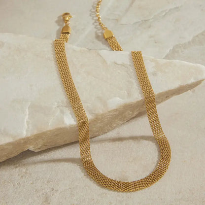 18k Gold Braided Necklace - Elegant Woven Chain All Gold Mesh Chain Necklace Sleek Female Adults