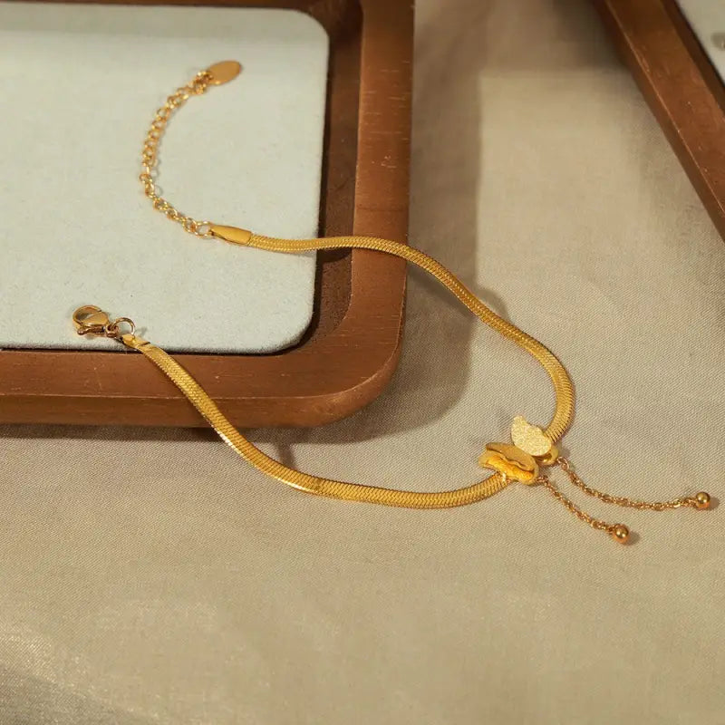 18k Gold Butterfly Bracelet Theora and co All Gold Snake Chain Bracelet Butterfly Female Adults