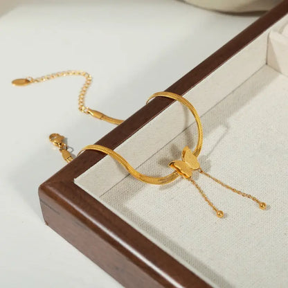 18k Gold Butterfly Bracelet Theora and co All Gold-colored Butterfly-themed Snake Chain Bracelet Female Adults