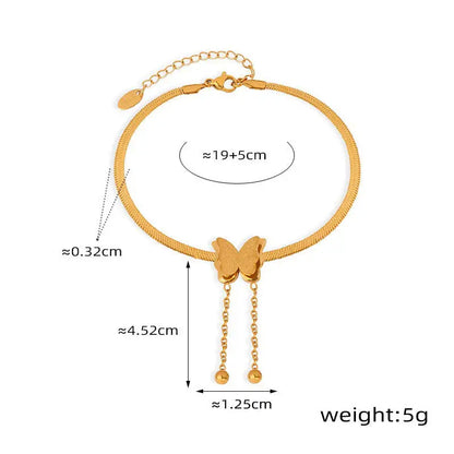 18k Gold Butterfly Bracelet Theora and co All Gold-toned Butterfly Anklet Snake Chain Female Adults