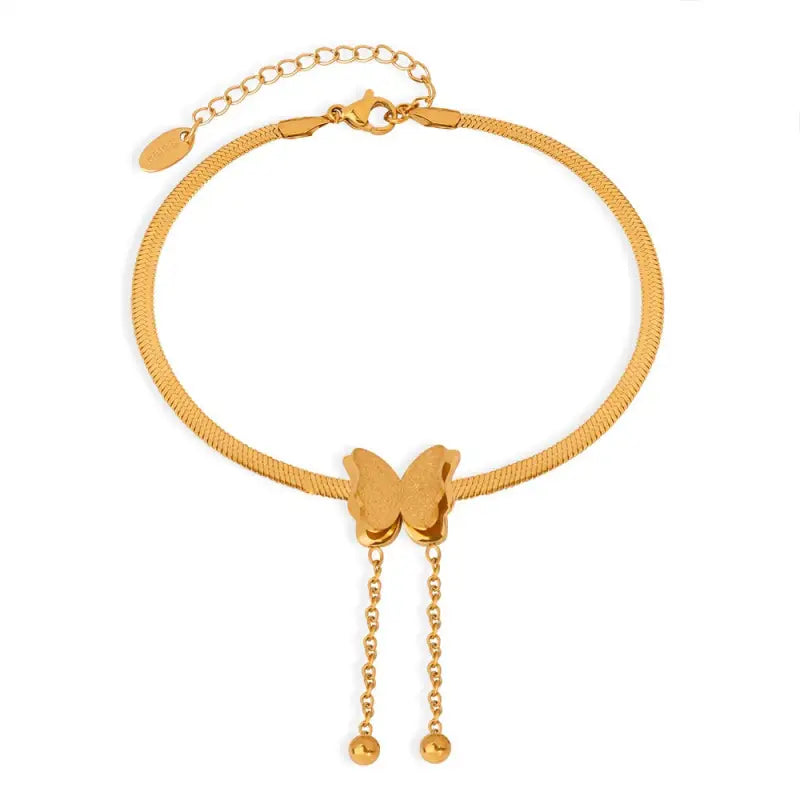18k Gold Butterfly Bracelet Theora and co All Gold-toned Snake Chain Anklet Central Female Adults