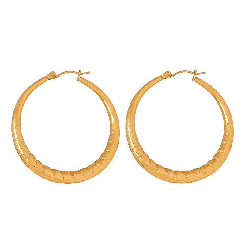 18k Gold Circle Hoop Earrings | Textured Woven Pattern Statement Hoops All Gold-toned Hoop Earrings Textured Braided