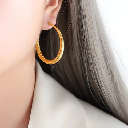 18k Gold Circle Hoop Earrings | Textured Woven Pattern Statement Hoops All Gold-colored Hoop Textured Segmented Design