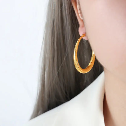 18k Gold Circle Hoop Earrings | Textured Woven Pattern Statement Hoops All Gold-colored Hoop Textured Twisted Design