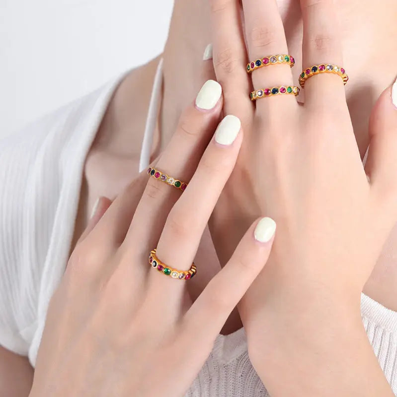 18k Gold Colorful Zircon Ring | Exquisite Multi-stone Design Women’s Jewellery All Gold-toned Rings Adorned Vibrant