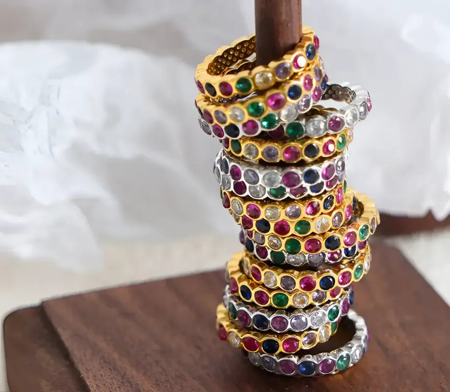 18k Gold Colorful Zircon Ring | Exquisite Multi-stone Design Women’s Jewellery All Stack Colorful Gemstone-studded