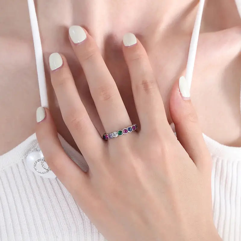 18k Gold Colorful Zircon Ring | Exquisite Multi-stone Design Women’s Jewellery All Delicate Silver Band Ring Adorned