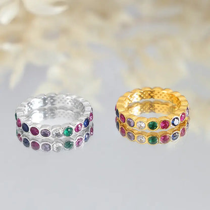 18k Gold Colorful Zircon Ring | Exquisite Multi-stone Design Women’s Jewellery All Two Gemstone Eternity Rings Female