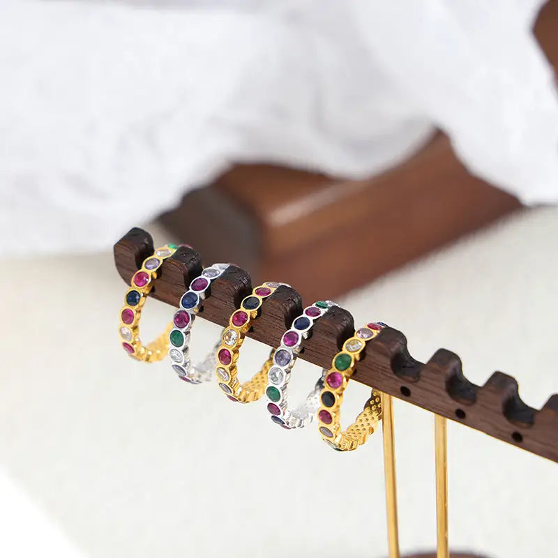 18k Gold Colorful Zircon Ring | Exquisite Multi-stone Design Women’s Jewellery All Set Colorful Gemstone-encrusted