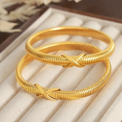 18k Gold Cross Adjustable Bangle Bracelet | Four Coil Design Luxury Jewellery All Two Elegant Gold-colored Bangles