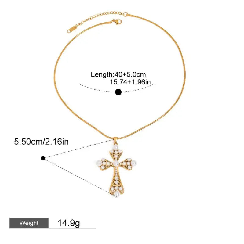 18k Gold Cross Pearl Necklace - Elegant Faith Symbol All Gold-toned Cross Necklace Delicate Chain Female Adults