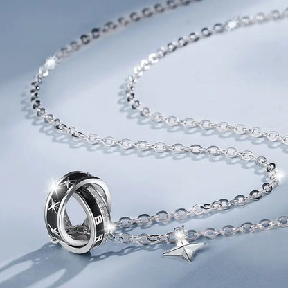 18k Gold Cross Ring Pendant Necklace - Luxury High-end All Silver Necklace Black Ring Pendant Male Adults