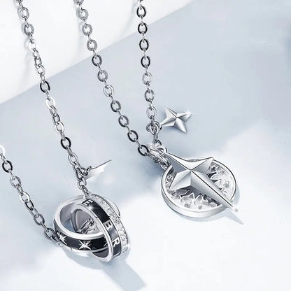 18k Gold Cross Ring Pendant Necklace - Luxury High-end All Silver Star-themed Necklace Circular Pendant Male Adults