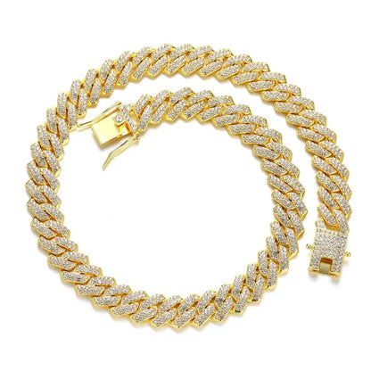 18k Gold Cuban Chain Diamond Necklace Earring Set | Luxury Jewellery All Gold-colored Cuban Link Chain Necklace Female