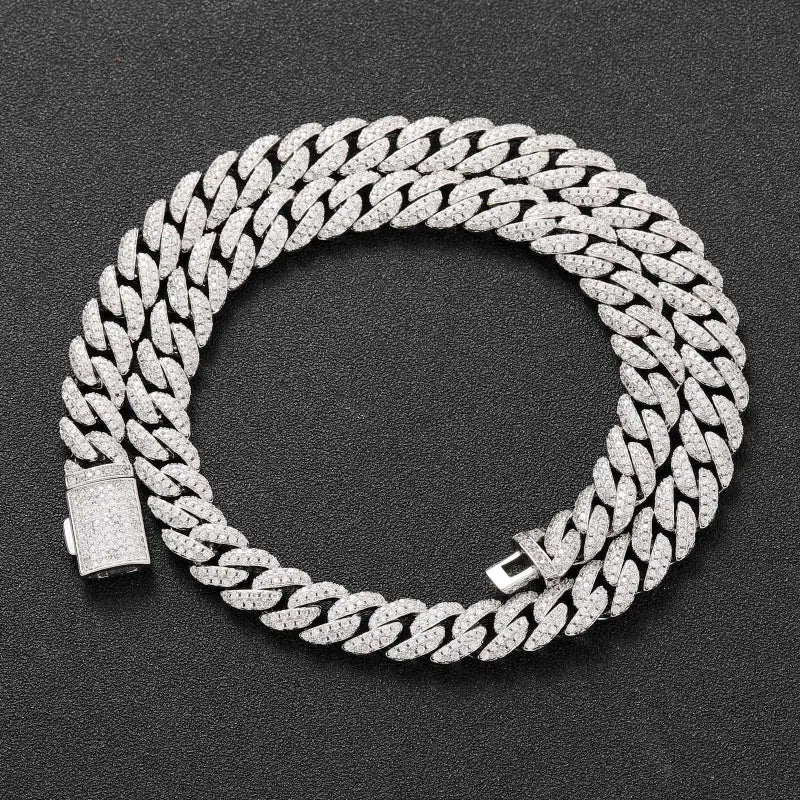 18k Gold Cuban Chain Diamond Necklace Bracelet Set All Silver Chain Bracelet Link Design Male Adults