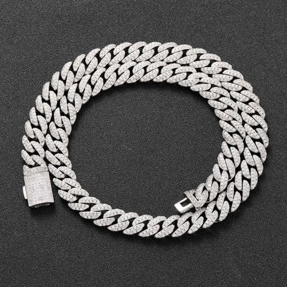 18k Gold Cuban Chain Diamond Necklace Bracelet Set All Silver Chain Bracelet Link Design Male Adults