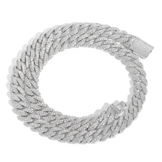 18k Gold Cuban Chain Diamond Necklace Bracelet Set All Silver-toned Cuban Link Chain Bracelet Male Adults