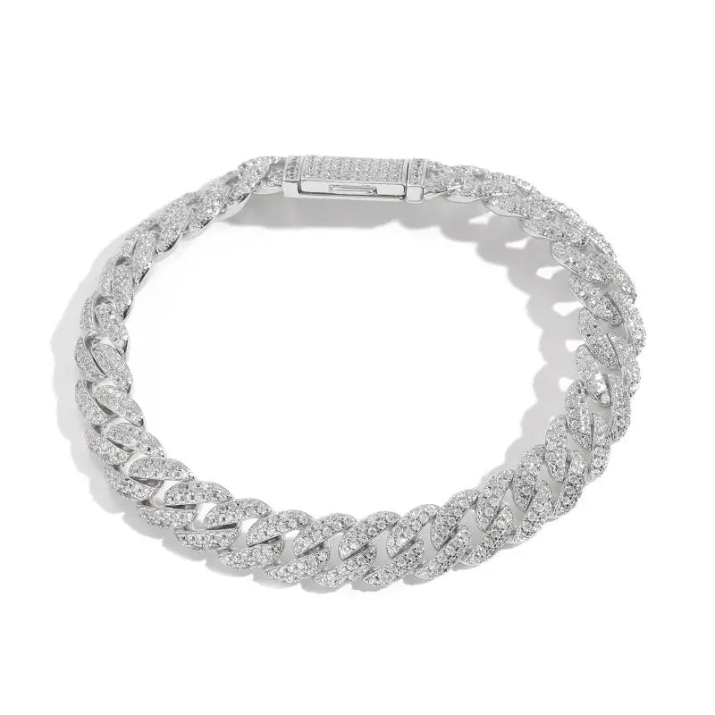 18k Gold Cuban Chain Diamond Necklace Bracelet Set All Silver Chain Bracelet Link Design Male Adults