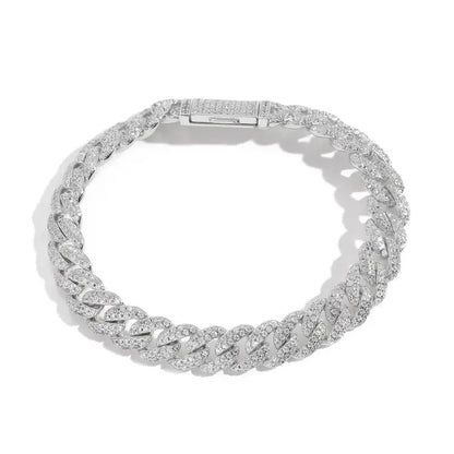 18k Gold Cuban Chain Diamond Necklace Bracelet Set All Silver Chain Bracelet Link Design Male Adults