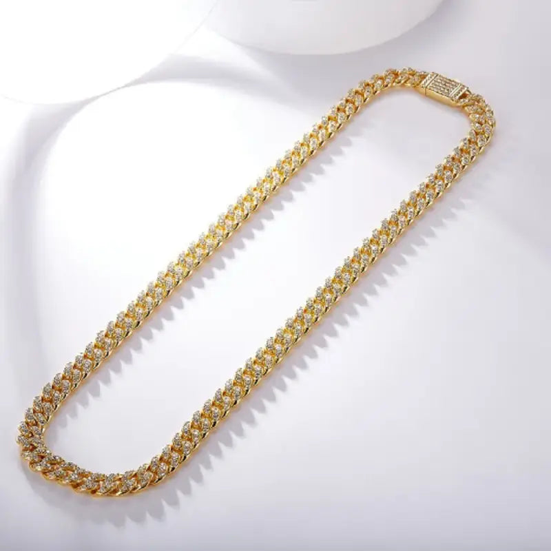 18k Gold Cuban Chain Necklace - Bold Diamond Statement All Gold-colored Chain Necklace Link Design Male Adults
