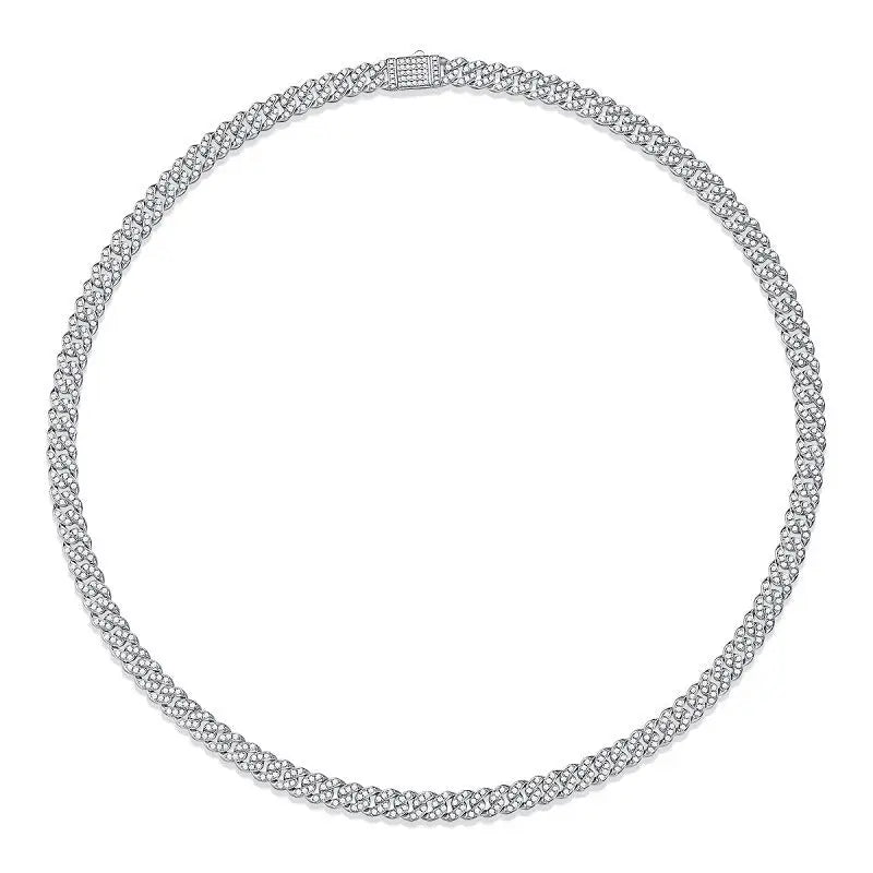 18k Gold Cuban Chain Necklace - Bold Diamond Statement All Silver Diamond Necklace Braided Chain Male Adults