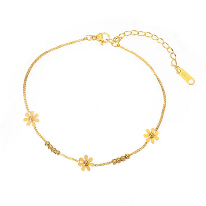 18k Gold Daisy Anklet - Sweet Flower Design Ankle All Gold-toned Ankle Bracelet Three Delicate Female Adults