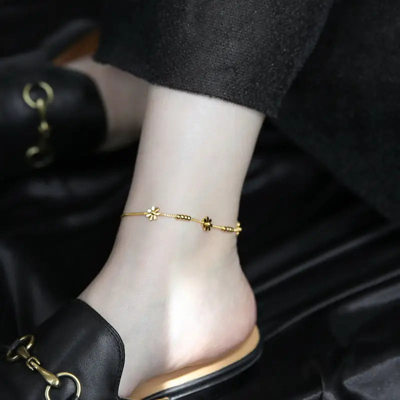 18k Gold Daisy Anklet - Sweet Flower Design Ankle All Delicate Gold Ankle Bracelet Flower Female Adults