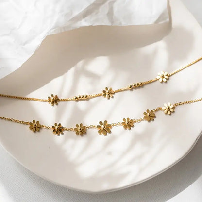 18k Gold Daisy Anklet - Sweet Flower Design Ankle All Delicate Gold-toned Daisy Charm Anklet Female Adults