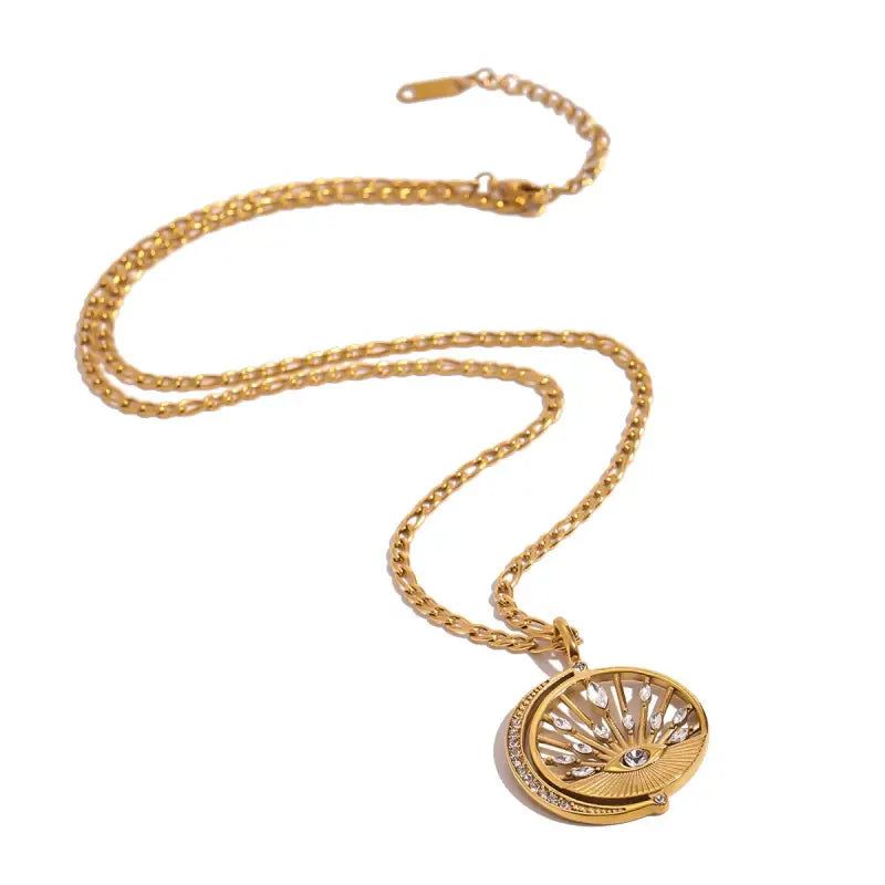 18k Gold Devil’s Eye Diamond Necklace - Protective All Gold-toned Necklace Circular Pendant Eye Female Adults