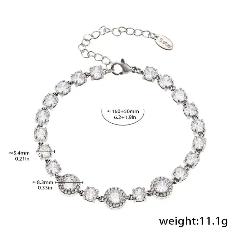 18k Gold Diamond Bracelet - Luxury Triple Circle All Silver-toned Bracelet Row Clear Faceted Female Adults