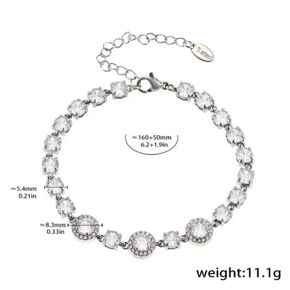 18k Gold Diamond Bracelet - Luxury Triple Circle All Silver-toned Bracelet Row Clear Faceted Female Adults