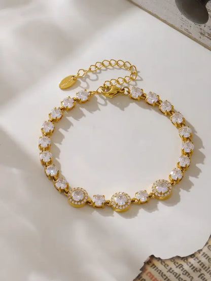 18k Gold Diamond Bracelet - Luxury Triple Circle All Gold-toned Bracelet Adorned Clear Crystals Female Adults
