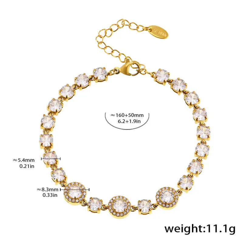 18k Gold Diamond Bracelet - Luxury Triple Circle All Gold-toned Bracelet Row Clear Crystals Female Adults